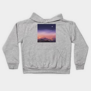 Lights Through The Fog, Stars In the Sky Minimalistic Landscape Illustration Kids Hoodie